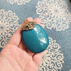 Vintage Ornate Teal & Gold Pendant